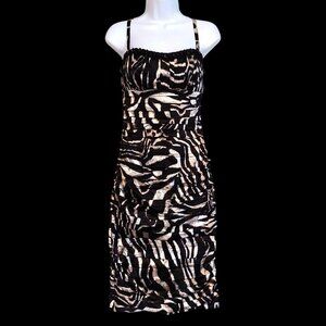 Dina Bar-El Women's Ruched Animal Print Dress Date Night M Beaded